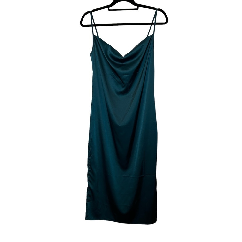 Slip Dress XXXITICAT Teal Green Slipdress Midi Length Adj Straps Draped Neckline - Picture 6 of 10